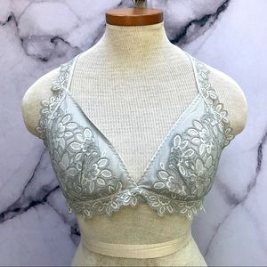 Aerie Bralette Floral Lace Grey Racerback Triangle Bikini Lounge Bra Size Large